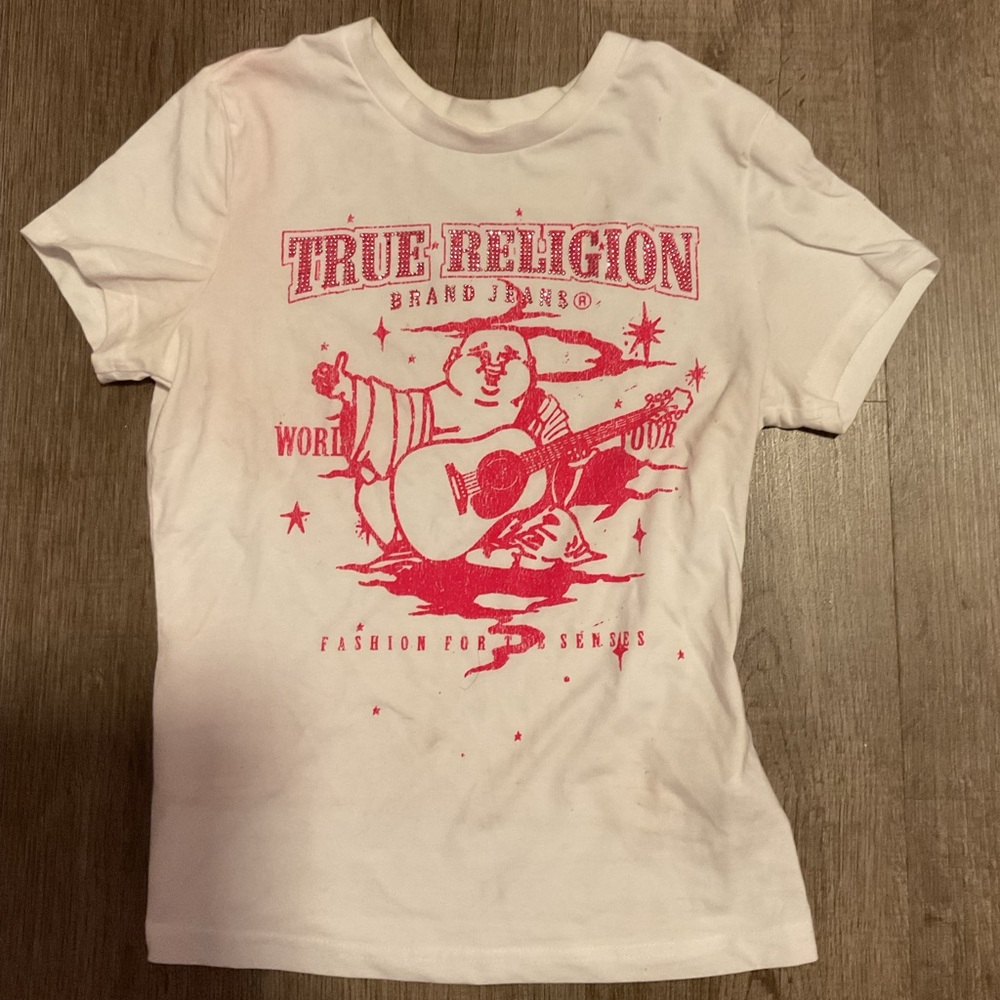 True Religion White and Pink Graphic Tee